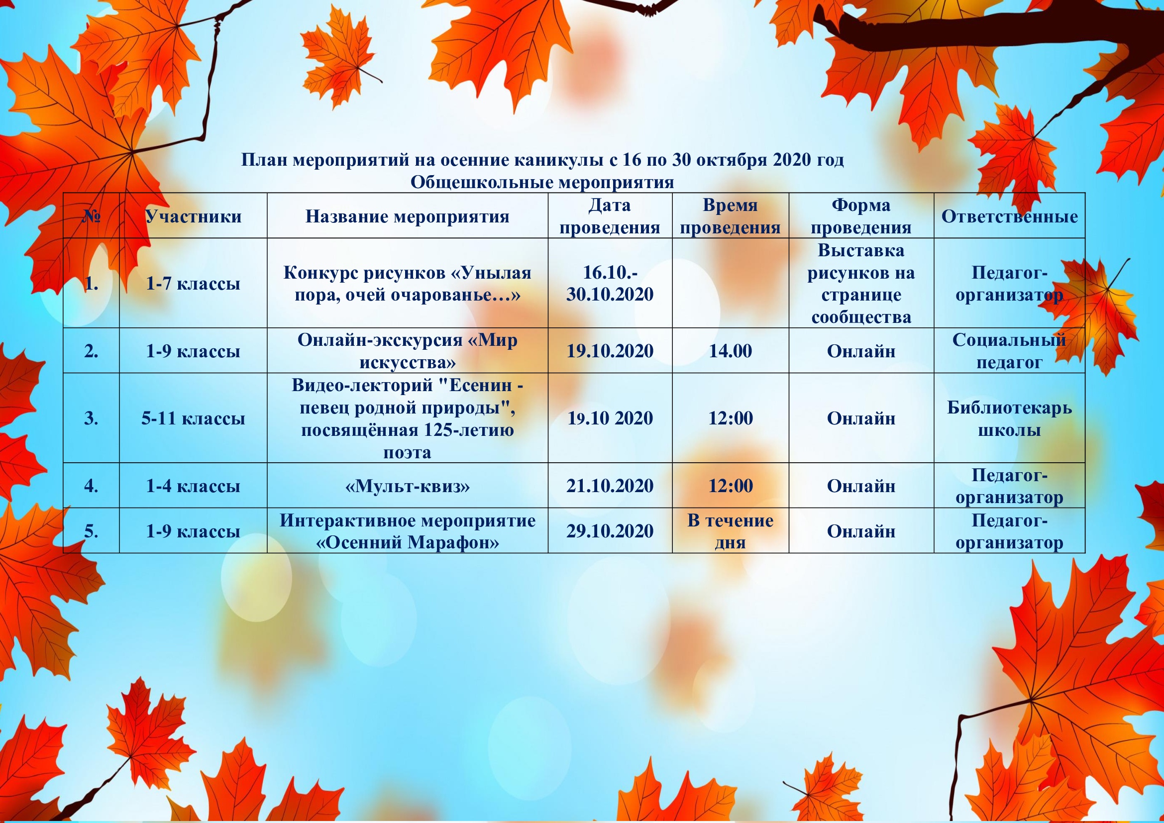 Каникулы в 2023 — 2024 году у школьников россии